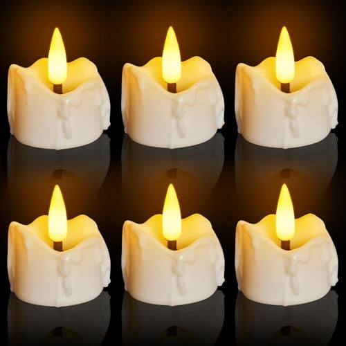 Yarteim Led Teelichter mit Timer, 6er Set Flammenlose Led Kerzen Batteriebetriebene, Tear Drop Mini Teelicht Flackernde Flamme, 6 Stunden an und 18 Stunden, Elektrische Kerzen für Weihnachten, Party