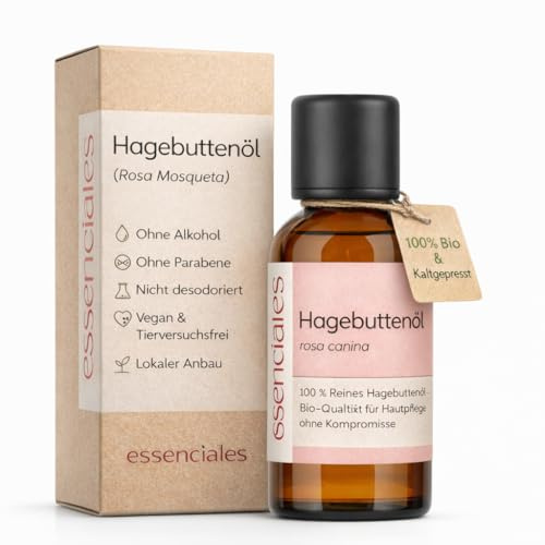 Hagebuttenöl Bio Kaltgepresst 100% Natürlich Für Gesicht Haare Narben Falten Pigmentflecken Trockene Haut Schwangerschaftsstreifen Anti Aging Pflege Vegan Hautöl Körperöl Gesichtsöl 100ml ESSENCIALES