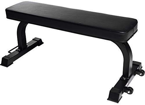 GORILLA SPORTS® Flachbank - mit 2 Rollen mit Gummierungen, bis 200kg Belastbar, Kunstleder Polsterung, Stahl, Schwarz - Bankdrücken, Hantelbank, Bauchtrainer, Fitnessbank, Trainingsbank, Krafttraining