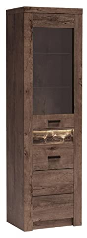 Mirjan24 Vitrine Indiano I-04L, Glasvitrine, Vitrinenschrank, Standvitrine, Hochschrank, Modernes Wohnzimmer Set (Esche Dunkel, ohne Beleuchtung)