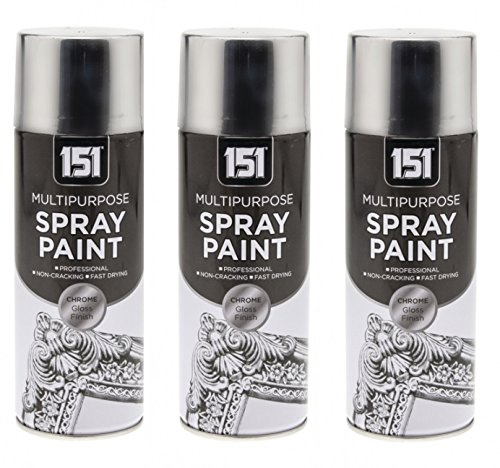 3 x 400ml 151 Multi Purpose Spray Paint Aerosol Wood Metal Brick - Chrome Gloss