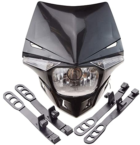 GOOFIT Schwarz H4 12V 35W Scheinwerfer Mini Blinkerleuchten Lichtmaske mit Front Verkleidung Ersatz für Motorrad Motocross Racer ATV Motorrad Dirtbike Pocketbike