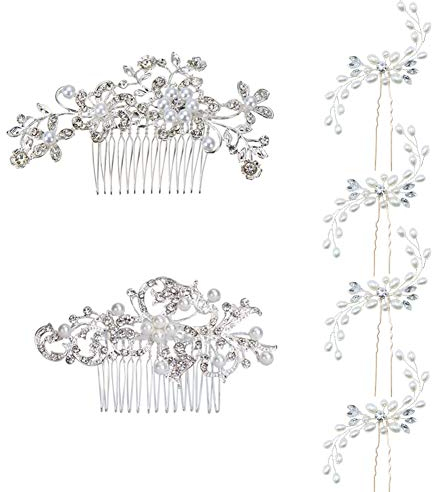 INTVN Haarkamm Hochzeit Perlen Haarschmuck Brautschmuck Haarnadeln Hochzeit Zubehör für Frauen und Mädchen, 6 Stück