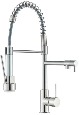 LED Robinet Cuisine Mitigeur Cuisine Avec Douchette Extractible, Robinet Evier de Cuisine avec Double Fonction de Pulvérisation, Robinet D'Évier avec Pivotant à 360°, Acier Inoxydable Brossé