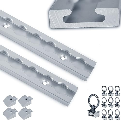 NTG Airlineschiene 2m mit 10 Stück Fitting + 4 Stück Endkappe | eckige Form | mit Bohrungen | 1975mm | Aluminium | Zurrschiene | Ladungssicherung für LKWs, Anhänger und Wohnmobile | Gesamt 4 M.