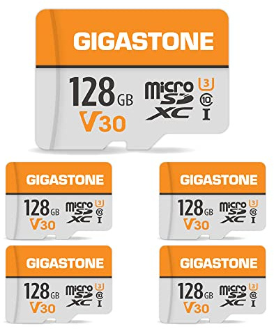 GIGASTONE 128GB 5er-Pack MicroSDXC Speicherkarte mit SD Adapter, für Gopro Action-Kamera Drohne DJI Tablet und Switch 1, bis zu 95MB/s, UHS-I U3 V30 Klasse 10, 4K UHD Video Micro SD Karte