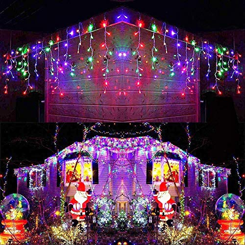 SHATCHI 240LEDs Waterfall Icicle Christmas Lights Multicolour - Multifunction 8 Modes, Timer Clear Cable Indoor/Outdoor Low Voltage Waterproof Curtain Light Christmas Decoration