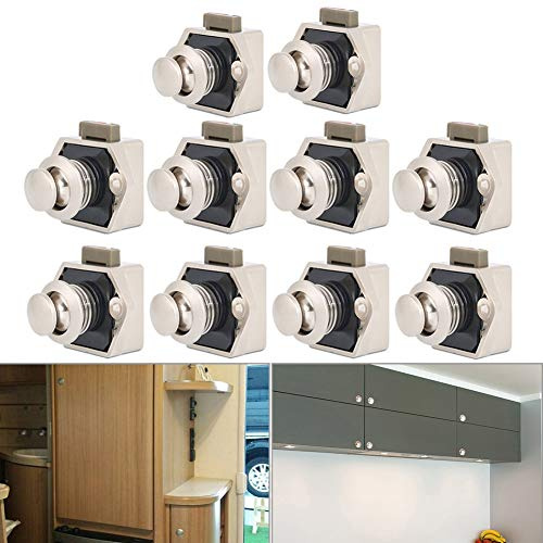10 Stück Push Button Catch Door Lock Verriegelung,Metall Push Button Drehknopf Schloß für Wohnmobil Caravan Van Yacht Drawer Cabinet Door (Perlnickel)