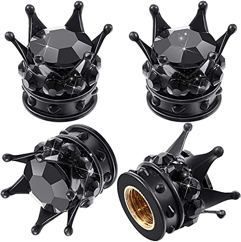 Lot de 4 Capuchons de Valve de Pneu Faits à la Main avec Strass universels chromés pour Voiture (Noir)