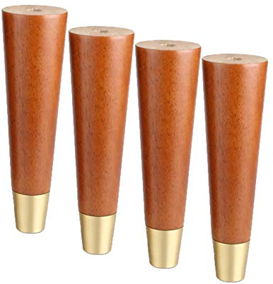 JIAOLUN123 4X Holz Möbelfüße Tischbeine Möbelfüsse Massivholz Gerader Kegel Möbelbeine mit Messing Abdeckung für Sofa Bett Schrank Stuhl,Mit runder Montageplatte(20cm)