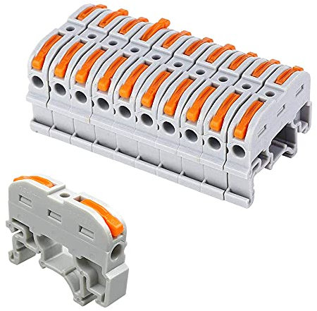 QitinDasen 10Pcs Guida DIN Cavo Morsettiera, KV121 Leva-Dado Cavo Connettore, 1 in 1 fuori Bilaterale 2 Porte Connettore Conduttore Compatto, Morsettiera Cavo Connettore Molla Rapido