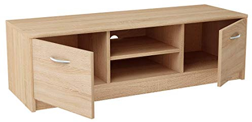 MATKAM Fernsehkommode 2DC H36xB120xT41cm, laminierte Möbelplatte 16 mm, Zwei Ablagen mit Türen Links und rechts, in der Mitte EIN Regalfach, Metallscharniere, satinierte Griffe (Sonoma Eiche)