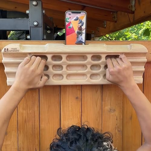 Hangboard Kletterbrett mit Krügen, Kanten, Schlitzen, Taschen und Handy-Hoder, Klettergriffbrett mit zwei Haken für Kletterer