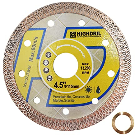 HIGHDRIL - Lama diamantata super sottile, 115 mm con pergolato da 7/8-5/8, lama per piastrelle diamantate secco bagnato con bordo a rete X per taglio a disco,porcellana,ceramica,granito,marmo