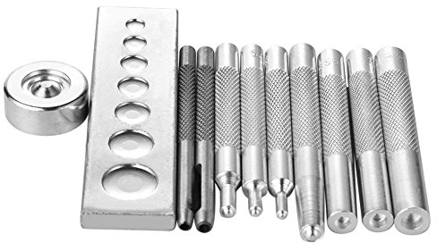 Oriental riverkit 11pcs DIY Lederhandwerk Handwerk Werkzeug, Gesenkstanze Schnapp Nieten Setter-Basis-Kit Die Punch Snap Kit Rivet Setter mit Basis für Punsch Loch
