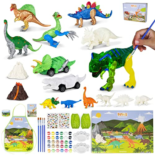 Dinosaurie Målningskit 16 Figurer - BONNYCO | Självlysande Pysselset för Barn, Kreativt Färgläggningskit | Leksaker 3-10 År, Perfekta Presenter för Pojkar Födelsedag och Högtider