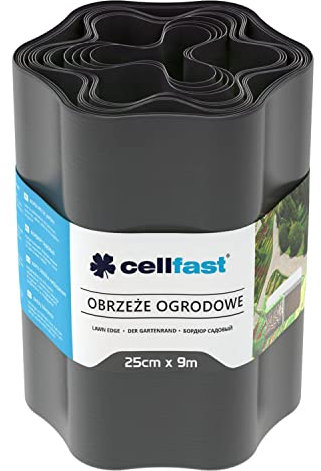 Cellfast - Borde de jardín, Cinta de césped, Borde de jardín, Flexible, Resistente a los Rayos UV, Impermeable, fácil instalación, Grafito, 25 cm x 9 m