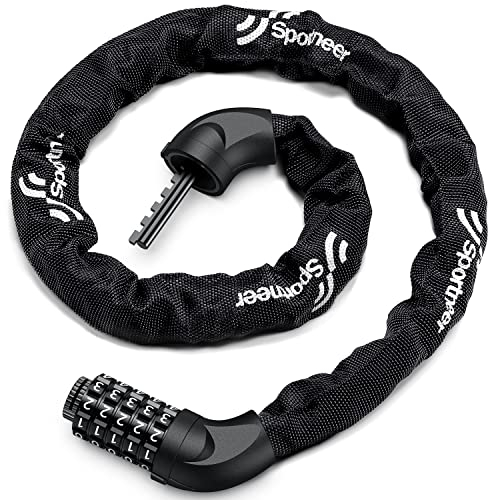 Sportneer Bike Lock - High Security Bicycle Chain Lock 5-Digit Resettable Combination Anti-Theft Bike Accessories for Bicycle, Motorcycle, Scooter, Door