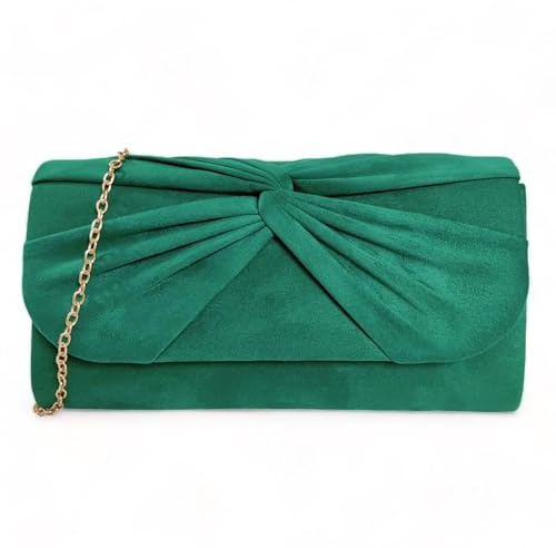 Bolso de mano de ante plisado estilo nupcial para boda, graduación, noche y fiesta, Green