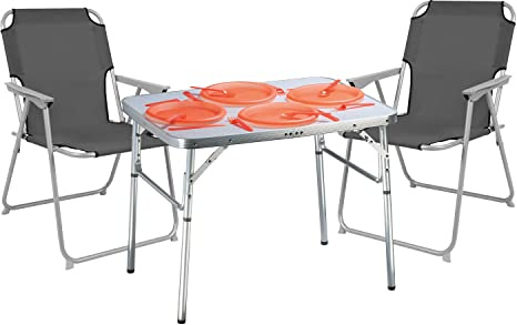 Mojawo Top Qualität 3tlg. Campingmöbel Set Alu Camping L75xB55xH60cm 1x Campingtisch mit Tragegriff + 2 Campingstühle Stoff Oxfort, Farben:Grau