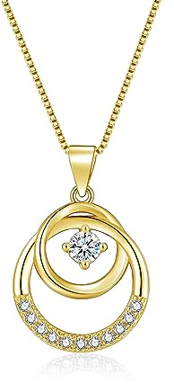 Loutade Halskette Damen Silber, 925 Sterling Silber Kreis Halskette | 45 + 5cm Silberkette mit 2 Kreis Ringen & Zirzonia, Kette Silber Kreis Anhänger, Geschenke für Frauen Mädchen zum Geburtstag