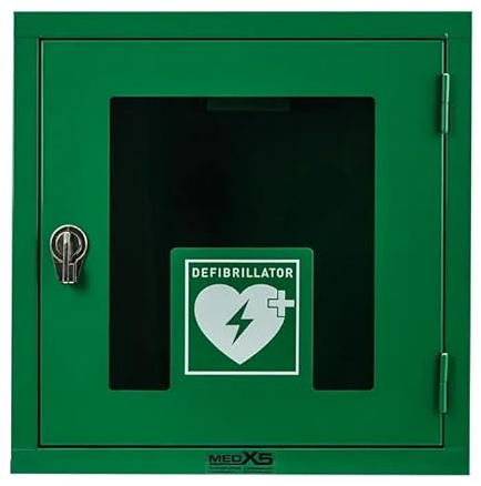 MedX5 Universal Defibrillator Metallwandkasten für Innenbereiche mit Defi-Standortschild, abschließbar