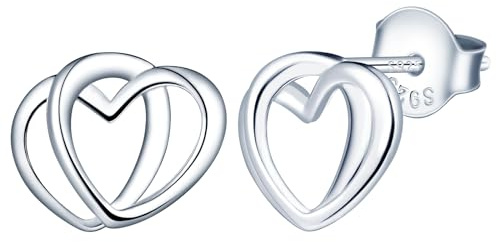 MICMIF Dubbelhjärta stiftörhänge silver 925 kärlek hjärta örhängen öra piercing örhängen allergivänliga damer örhängen hjärtan smycken för kvinnor och flickor, Sterlingsilver, Ingen ädelsten