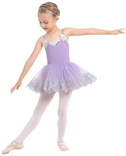 Odizli Vestido de ballet para niñas y niños, espaguetis con cuello en V, lentejuelas, flores, vestido de ballet