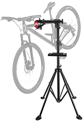 Brride Fahrradmontageständer 360° drehbar mit Ausgleichsstange Rutschfest klappbar höhenverstellbar Fahrrad Montageständer bis 50 kg mit Stativ Fahrradständer und Werkzeugablage