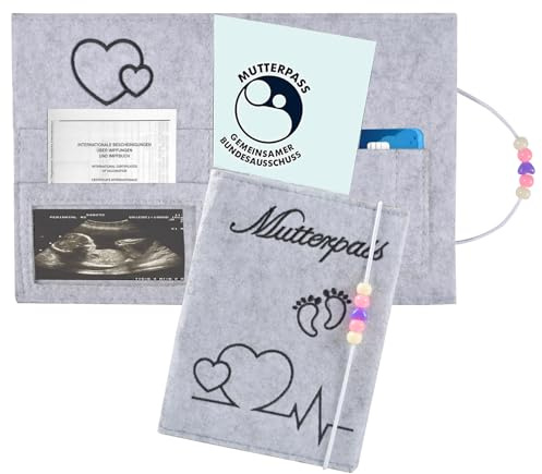 Mutterpasshülle aus Handgefertigtem Filz, mit Fächern zur Aufbewahrung von Versicherungskarten, Ultraschallbildern und Impfpass usw,Süßes Geschenk für Schwangerinen und Zukunftige Mütter