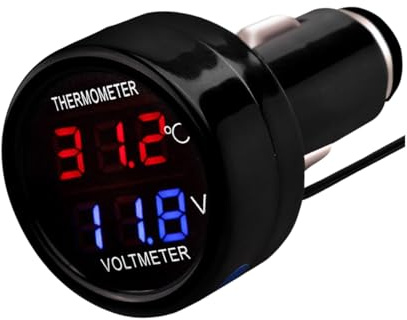 CGEAMDY Auto-Digital-Voltmeter-Thermometer Dc 12v, 2 in 1 Temperatur Tester Spannung Monitor Meter Zigarettenanzünder Mit Lcd-Digitalanzeige(rot und blau)