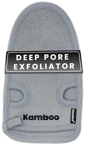 KAMBOO Exfoliating Mitt Deep Pore Cleansing Exfoliating Glove - Dead Skin Remover With Bamboo fibres - Shower Gloves For Women And Men (Blue)