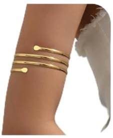 Gold & Silver Arm Cuffs - Women's Dainty Adjustable Bangle Fashion Jewelry (4 layer gold)