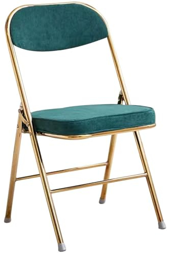 Luxuriöser Tragbarer Klappstuhl, Klappbarer Esszimmerstuhl Aus Cordstoff, Bequemer Empfangsstuhl Für Das Wohnzimmer, Indoor-Rückenstuhl Mit Kissen, Tragfähigkeit 130 Kg(Color:Green*2)