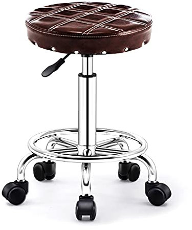Drehhocker mit Verstellbarer Höhe, runder Vintage-Rollhocker mit geräuscharmen Rädern, bequemer, breiterer, runder Sitz aus 2-lagigem Schwamm, Büro-Zeichenshop-Hocker für medizinische Zwecke
