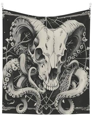 Octopus Ram Skull Sacred Geometry Occult Style Tapestry Wall Hanging Home Decor Aesthetic Tapestries For Room Living Bedroom Dorm 51×60in