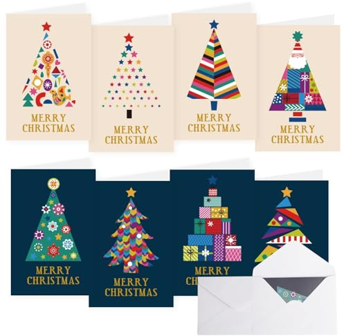 SULOLI Lot de 16 Cartes de Noël avec Enveloppe Blanc 8 Motifs Différents