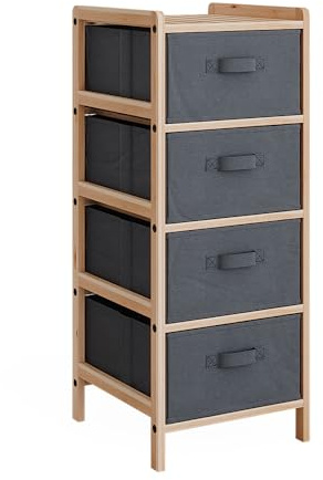 Vicco Kommode Bruno, Grau, 34.5 x 86 cm | mit 4 Stoffschubladen, zur Aufbewahrung von Wäsche und kompatibel mit Bruno-Serie