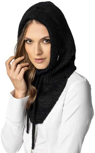 Vivisence Capucha De Invierno Para Mujer Elegante Que Combina Gorro Y Bufanda En Uno Con Cordón De Ajuste Y Parte Delantera Alargada Para Máxima Protección Contra El Frío, Negro,Talla Única