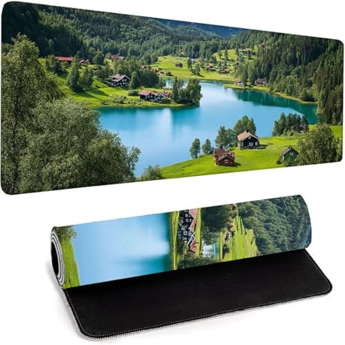 Mauspad (700 x 300 x 3mm) VerläNgertes GroßEs Mauspad Schreibtischauflage, GenäHte Kanten Mauspad, Rutschfeste Gummibasis, Gaming-Mauspad XXL Verbessert PräZision und Geschwindigkeit Grün Baum F-N