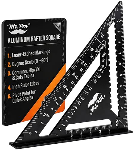 Mr. Pen- Rafter Square, 12 Inch, Black, Aluminum Alloy 12 Inch, Triangle Ruler for Roofing, Framing, Woodworking and Accurate Angle Layouts