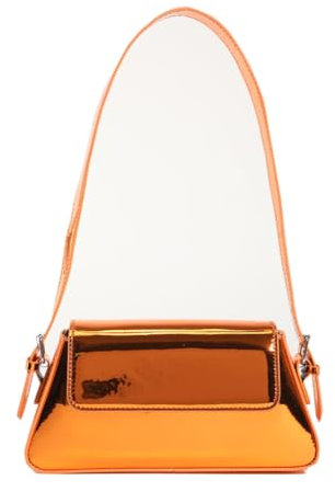 Y2K Silberfarbene Hobo-Tasche aus Lackleder, glitzernde Abendtasche, Partytasche, metallische Umhängetasche, Clutch, Geldbörsen, Orange