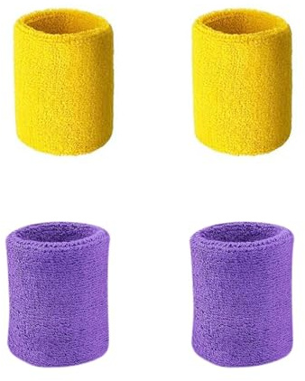 Lot de 4 bracelets anti-transpiration pour homme et femme - Pour gym, sport, tennis, course à pied, exercice, football, basket-ball, évacuation de l'humidité (jaune + violet)