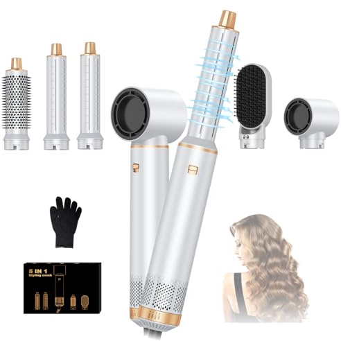 Neue Haartrockner Airstyler 5 in 1 Set, Ionen Föhnbürste mit 32mm Auto-Lockenstab, 1000W Hairstyler mit Glättbürste, Thermal Brush, für Trocknen, Locken und Straighthen der Haare-Alle Haartypen