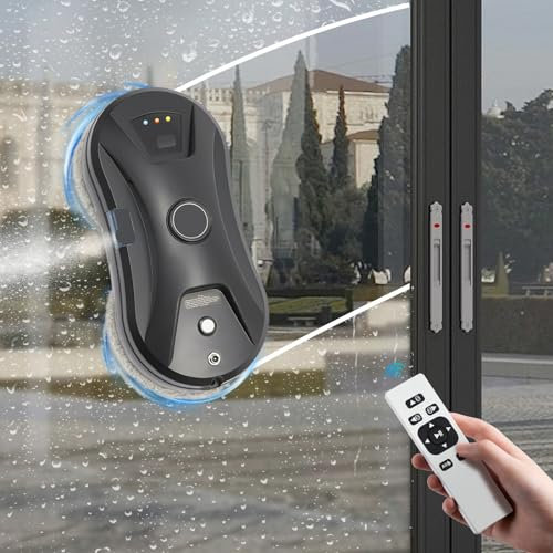 Robot per la pulizia delle finestre, robot automatico con spray d'acqua, 2800 Pa, lavavetri con 10 panni per la pulizia, telecomando, robot lavavetri con corda di sicurezza