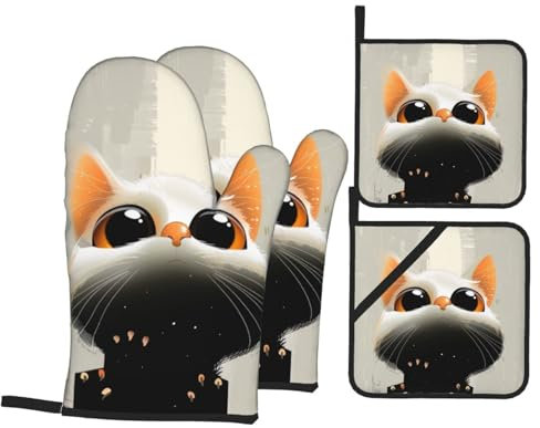Mitaines De Four, Chats Oven Mitts Anti Chaleur Maniques Cuisine Résistant À Chaleur Oven Gloves pour Cuisson Grillade Cuisine