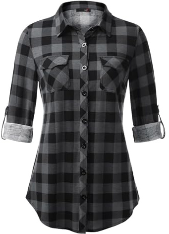 Generisch Karierte Bluse Kariertes Hemd Damen Weiß Hemdbluse Cardigan Oversize Longbluse Cowboy Herren Langarm Weite Flanellhemd