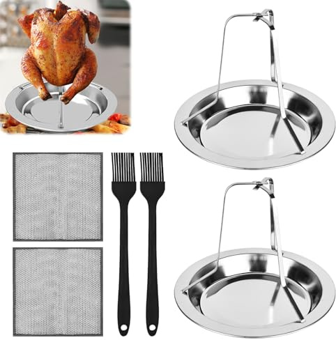 bssmmai 2 Stück Hähnchenbräter, Edelstahl Vertikal Hähnchen Ständer, Hähnchenhalter Grill, Herausnehmbare Hähnchengrill mit 2 Ölpinsel und 2 Reinigungstüchern für Backöfen Grills Campingkocher