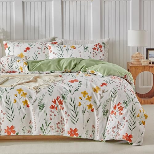 TTCM Floral Double Duvet Cover Set - Soft Microfibre Polyester Double Bedding Set, 1 Duvet Cover 200x200cm in with Zipper Closure and 2 Pillowcases