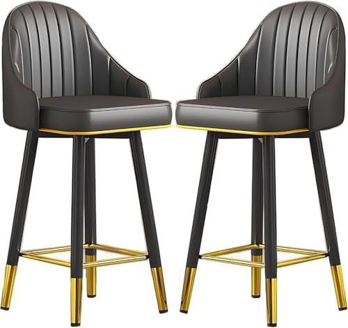 DZYHFCO Set mit 2 Barhockern aus PU-Leder mit großer Rückenlehne und Fußstütze, Metallbeine, Küche, Bistrostühle (F,75 cm)